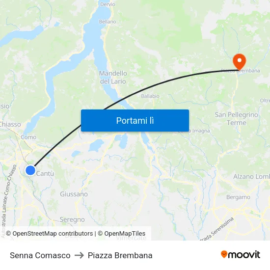 Senna Comasco to Piazza Brembana map