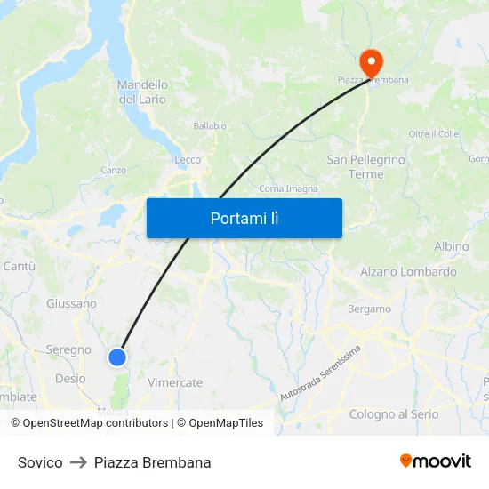 Sovico to Piazza Brembana map
