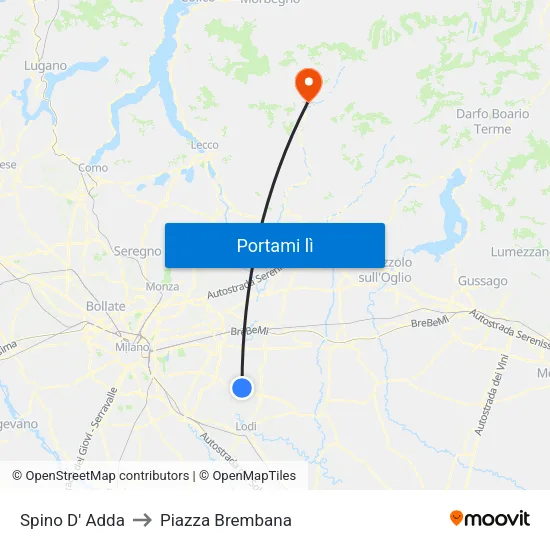 Spino D' Adda to Piazza Brembana map