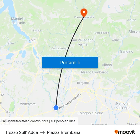 Trezzo Sull' Adda to Piazza Brembana map