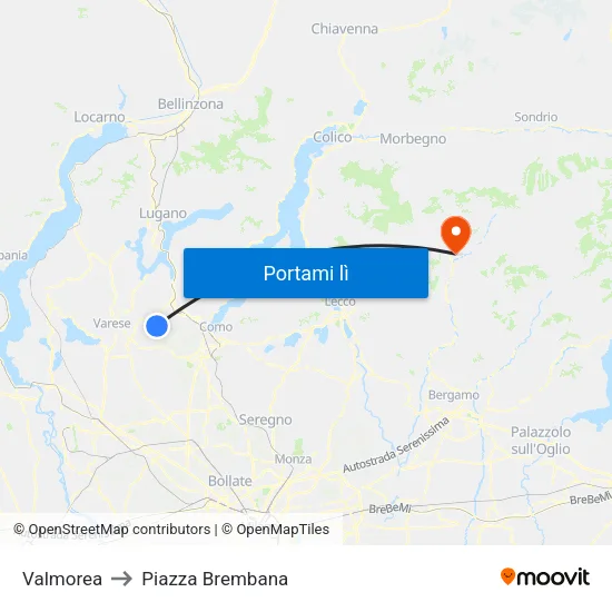 Valmorea to Piazza Brembana map