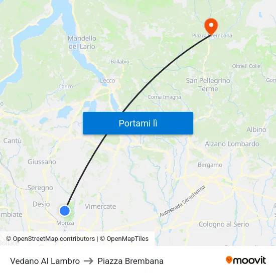 Vedano Al Lambro to Piazza Brembana map