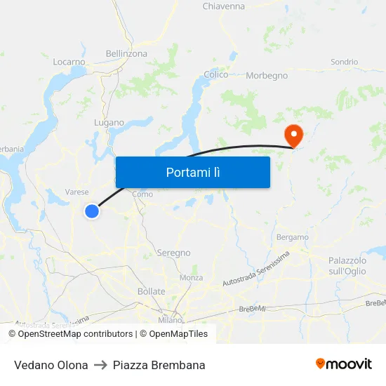 Vedano Olona to Piazza Brembana map