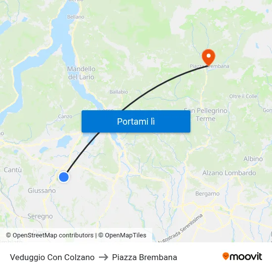 Veduggio Con Colzano to Piazza Brembana map