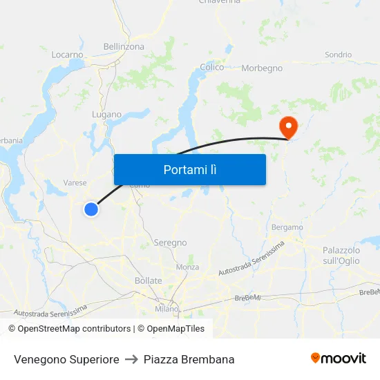 Venegono Superiore to Piazza Brembana map