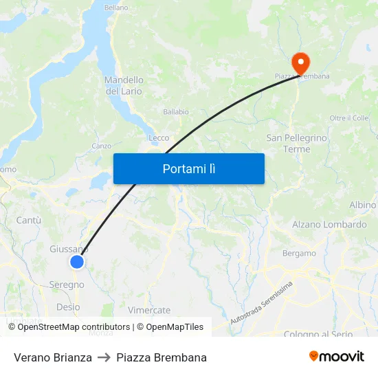 Verano Brianza to Piazza Brembana map