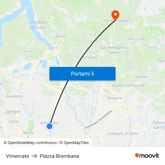 Vimercate to Piazza Brembana map