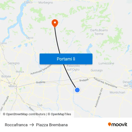 Roccafranca to Piazza Brembana map