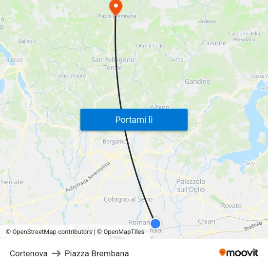 Cortenova to Piazza Brembana map