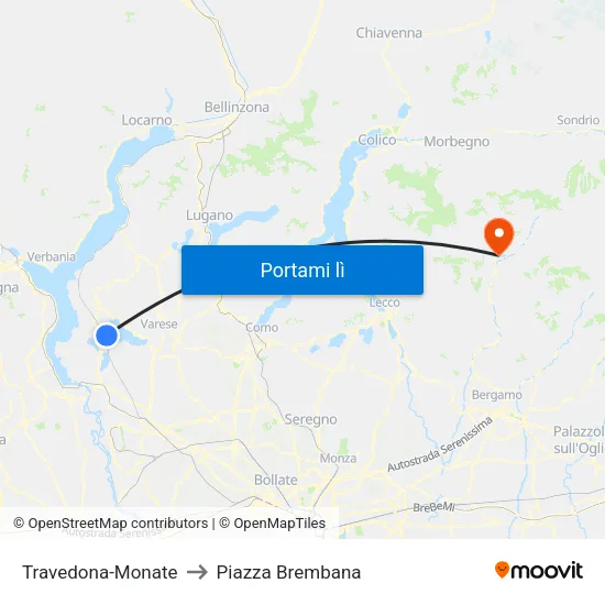 Travedona-Monate to Piazza Brembana map