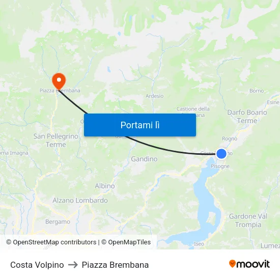 Costa Volpino to Piazza Brembana map
