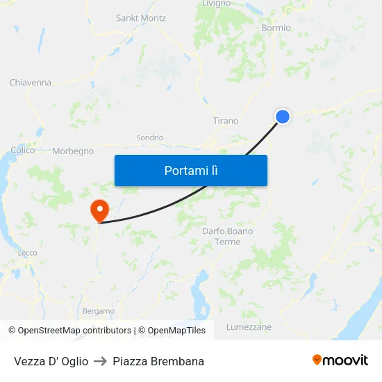 Vezza D' Oglio to Piazza Brembana map