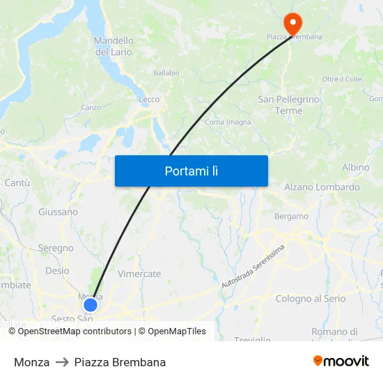 Monza to Piazza Brembana map