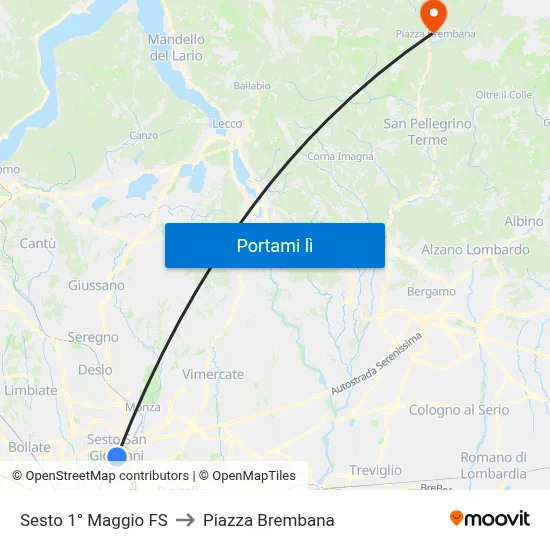 Sesto 1° Maggio FS to Piazza Brembana map