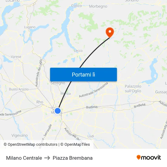 Milano Centrale to Piazza Brembana map