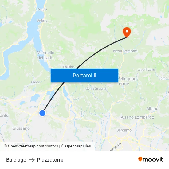 Bulciago to Piazzatorre map