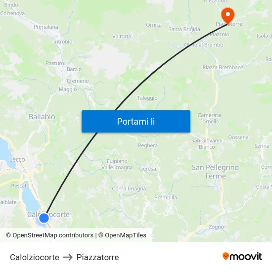 Calolziocorte to Piazzatorre map