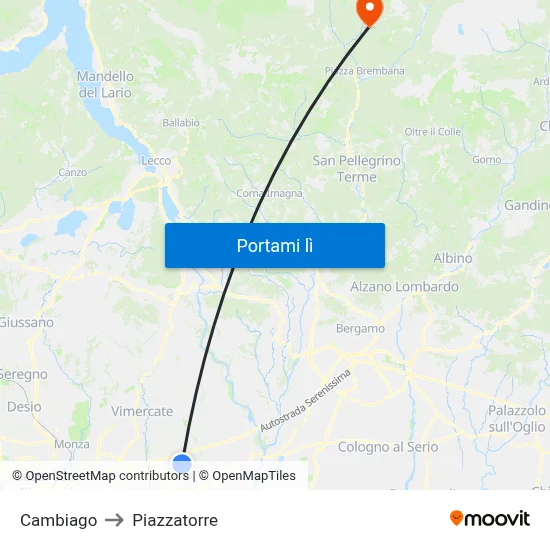 Cambiago to Piazzatorre map