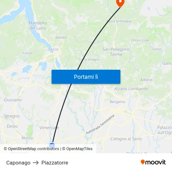 Caponago to Piazzatorre map
