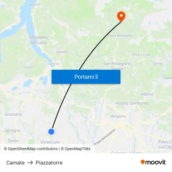 Carnate to Piazzatorre map