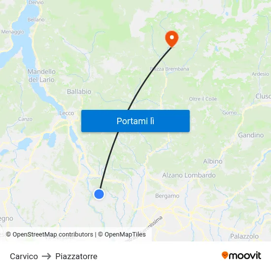 Carvico to Piazzatorre map