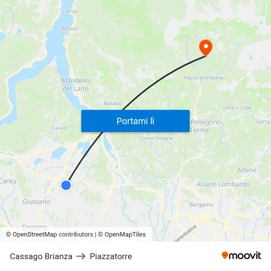 Cassago Brianza to Piazzatorre map