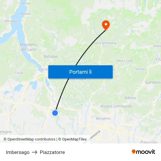 Imbersago to Piazzatorre map