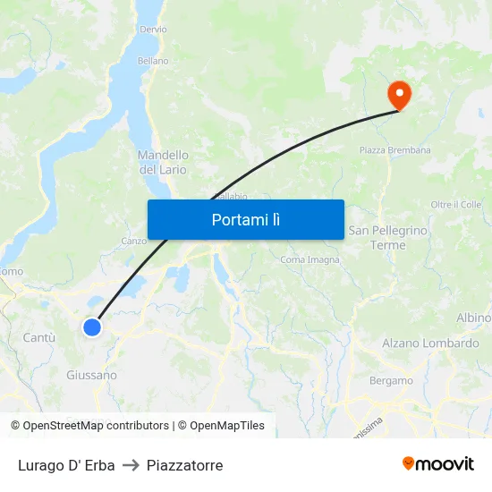 Lurago D' Erba to Piazzatorre map