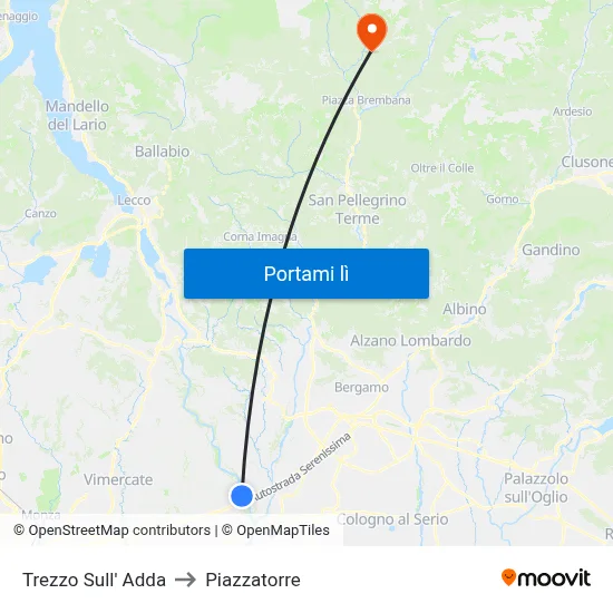 Trezzo Sull' Adda to Piazzatorre map