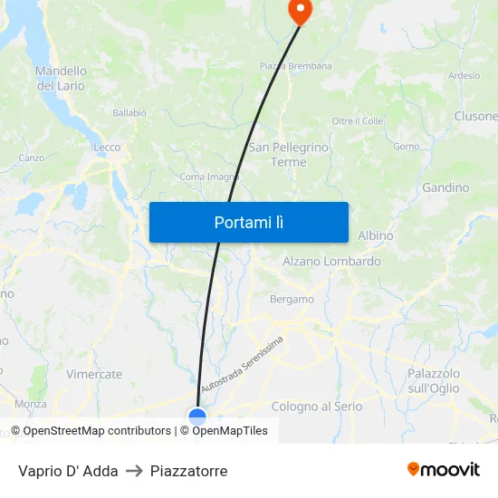 Vaprio D' Adda to Piazzatorre map