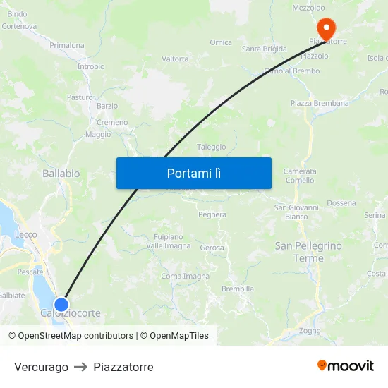 Vercurago to Piazzatorre map