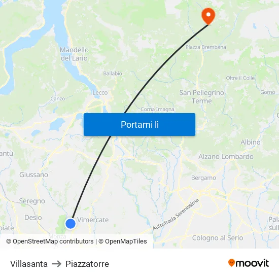 Villasanta to Piazzatorre map