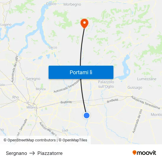 Sergnano to Piazzatorre map