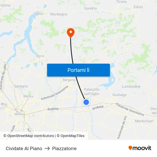 Cividate Al Piano to Piazzatorre map