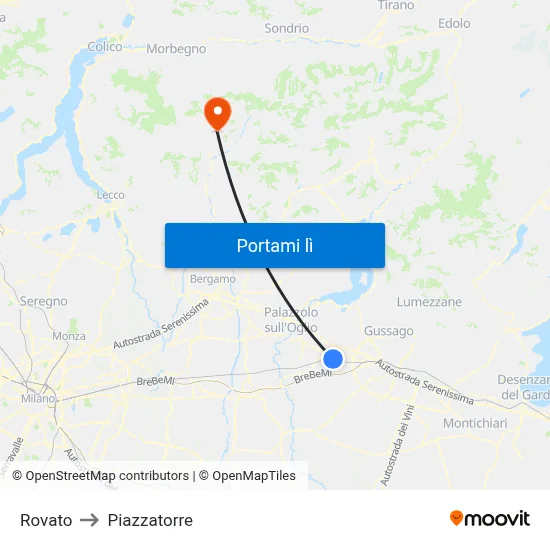 Rovato to Piazzatorre map