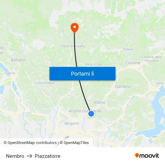 Nembro to Piazzatorre map
