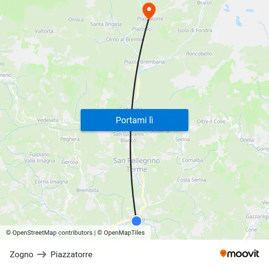 Zogno to Piazzatorre map