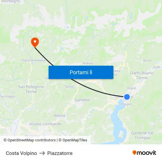 Costa Volpino to Piazzatorre map