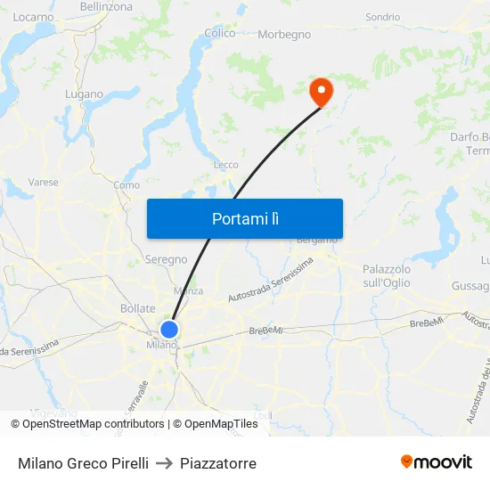 Milano Greco Pirelli to Piazzatorre map