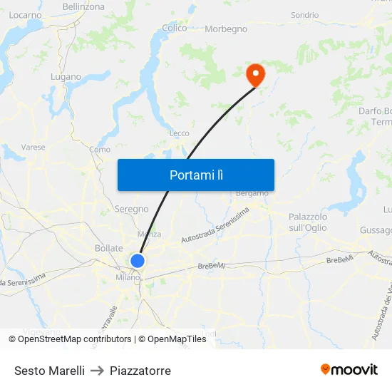 Sesto Marelli to Piazzatorre map
