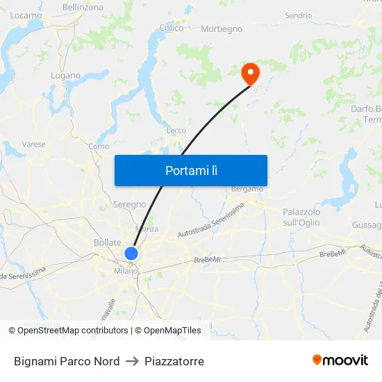 Bignami Parco Nord to Piazzatorre map