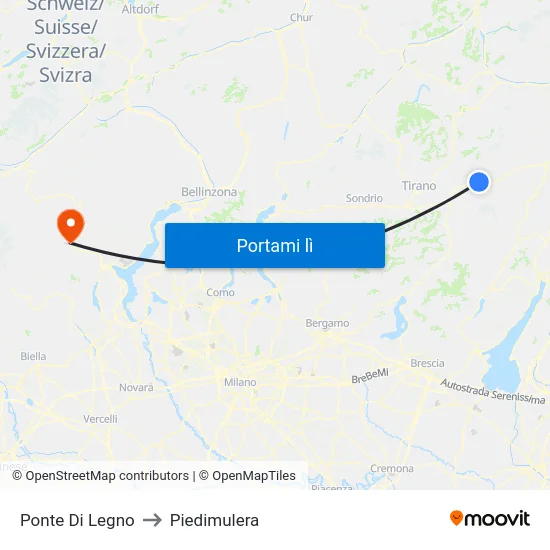 Ponte Di Legno to Piedimulera map