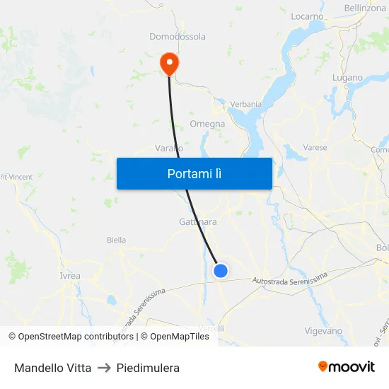 Mandello Vitta to Piedimulera map