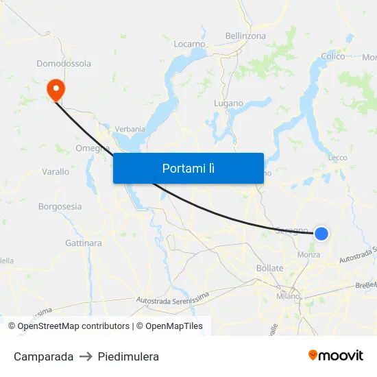 Camparada to Piedimulera map