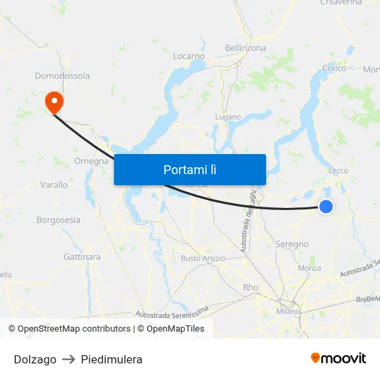 Dolzago to Piedimulera map
