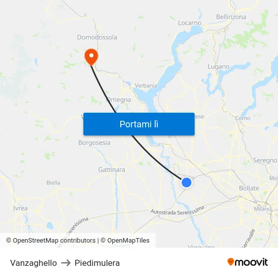 Vanzaghello to Piedimulera map