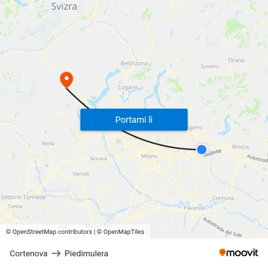 Cortenova to Piedimulera map
