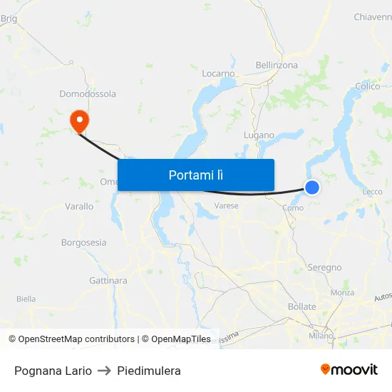 Pognana Lario to Piedimulera map
