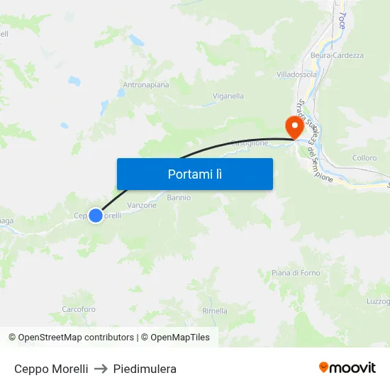 Ceppo Morelli to Piedimulera map