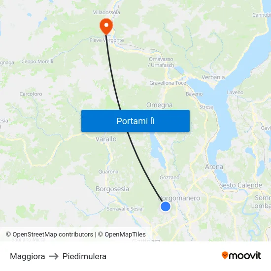 Maggiora to Piedimulera map